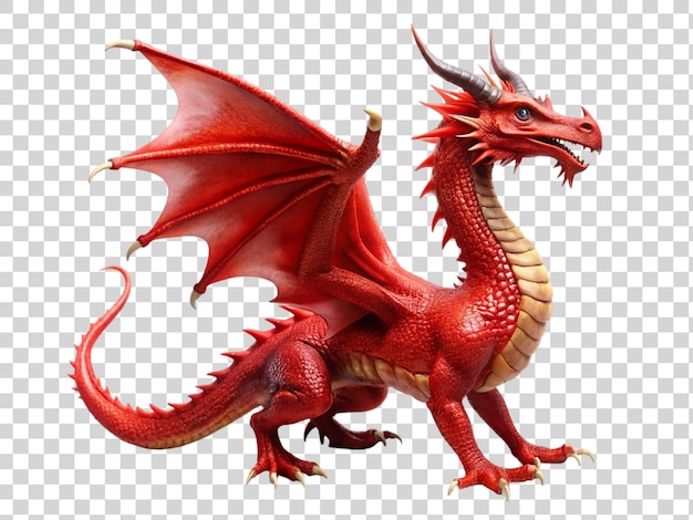 El dragón rojo de fantasía 3d aislado en un fondo transparente