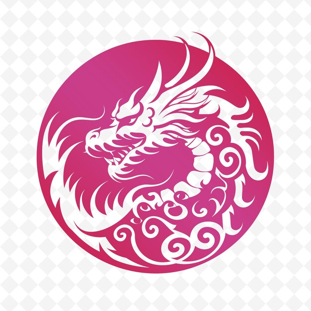 PSD un dragon rose avec un cercle rose dessus avec un cirque rose dessus