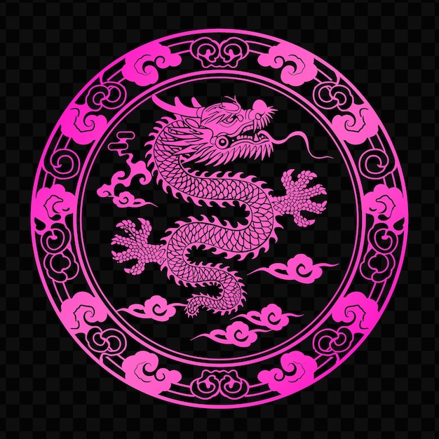 PSD un dragon rose avec un fond rose et un fond noir