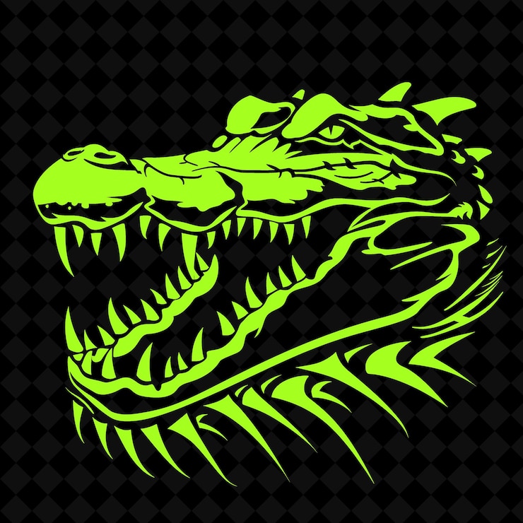 PSD un dragón verde con una cabeza de dragón en un fondo negro
