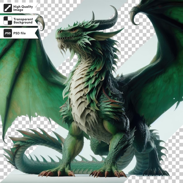 PSD dragón verde psd en fondo transparente con capa de máscara editable