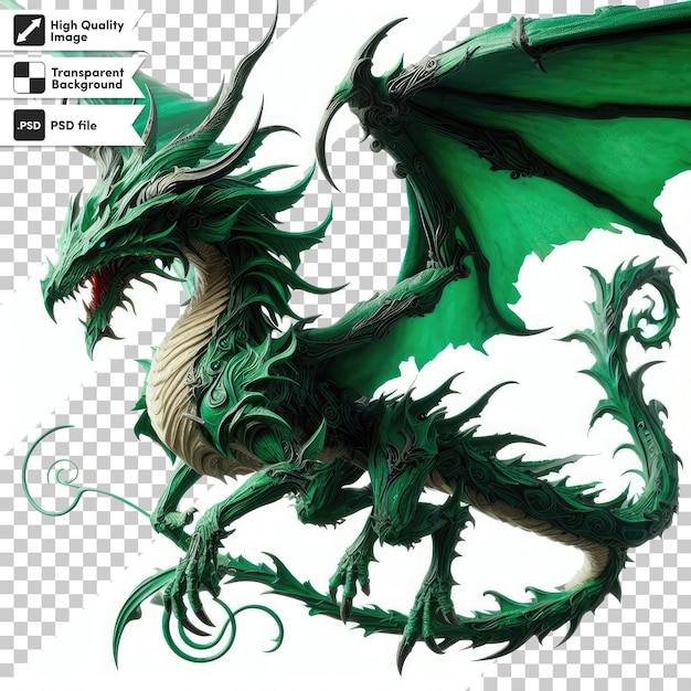 PSD dragón verde psd en fondo transparente con capa de máscara editable