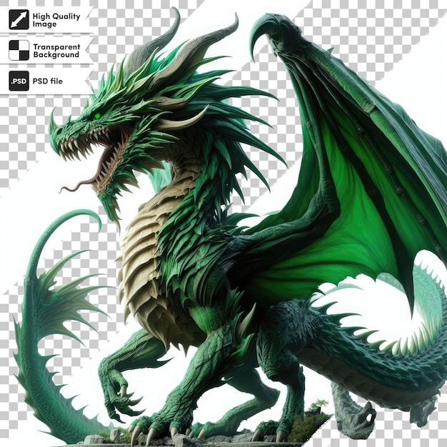 PSD dragón verde psd en fondo transparente con capa de máscara editable