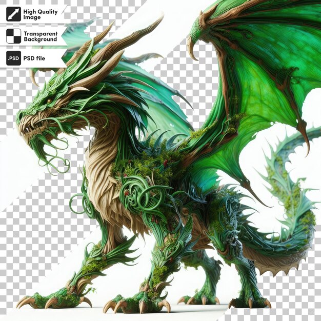 PSD dragón verde psd en fondo transparente con capa de máscara editable