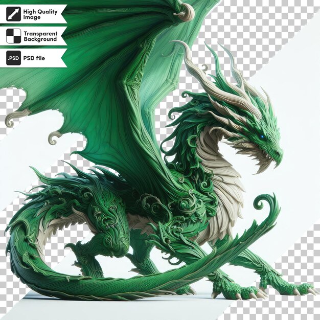 Dragón verde psd en fondo transparente con capa de máscara editable