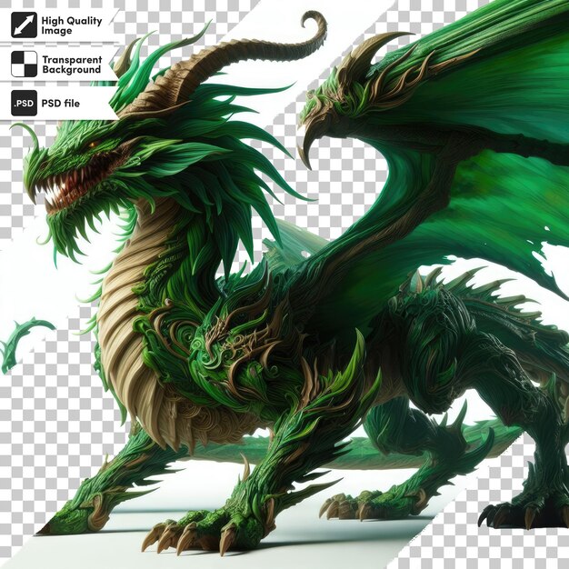 PSD dragón verde psd en fondo transparente con capa de máscara editable