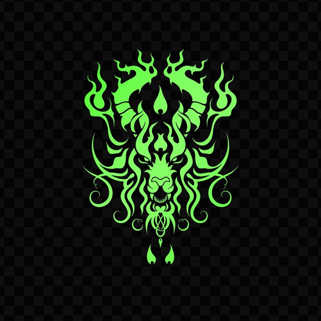 PSD un dragon vert avec un fond noir avec un motif de cornes