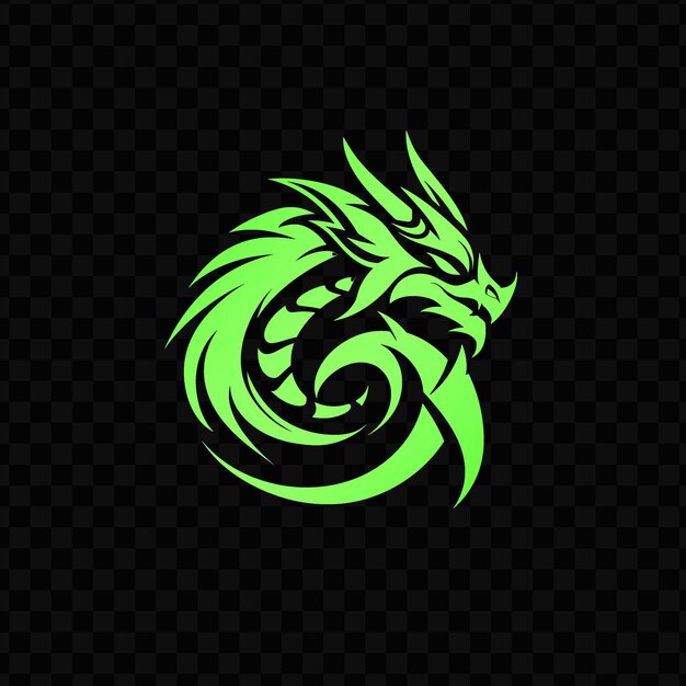 PSD un dragon vert sur un fond noir