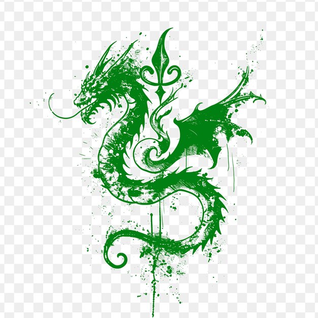 PSD dragon vert avec un fond vert avec une feuille verte