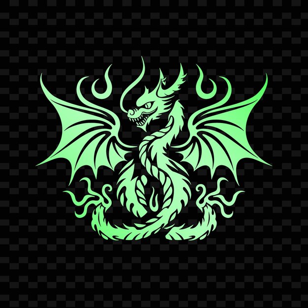 PSD un dragon vert sur un fond vert avec un fond noir