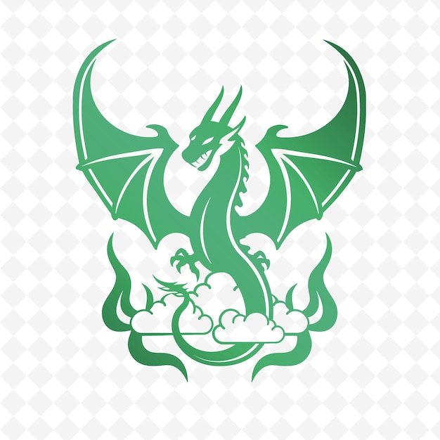 PSD un dragon vert avec un fond vert avec un motif des mots 