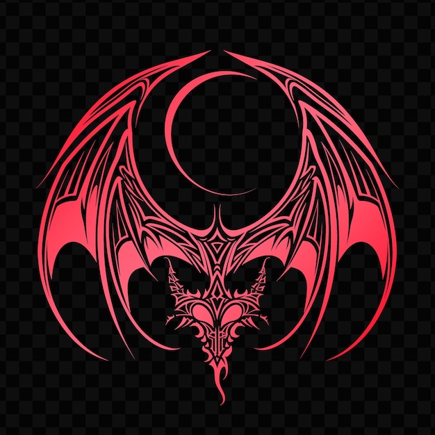 PSD un dragon avec un visage rouge et la lune sur le fond noir