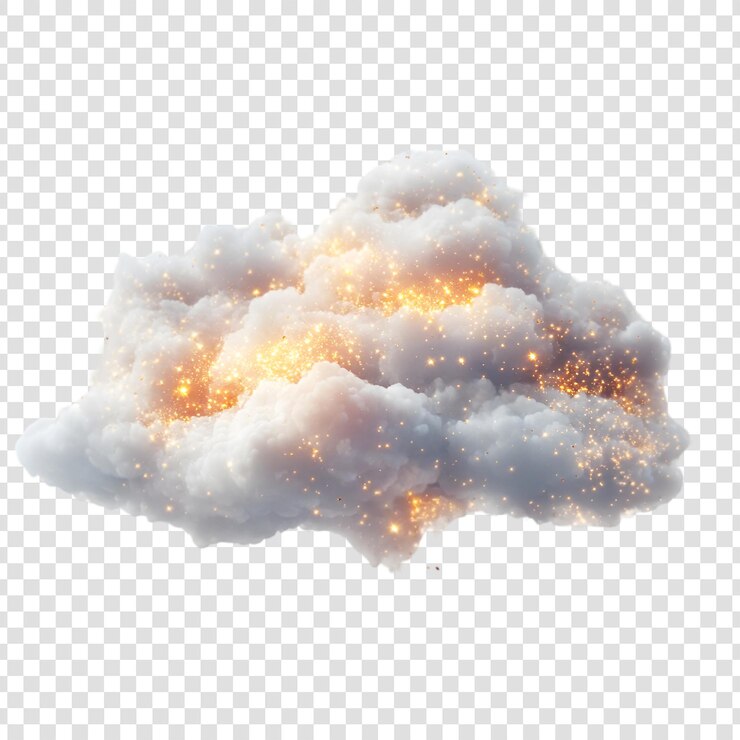 Dramática nube de fuego chisporroteante para efectos visuales en un fondo transparente