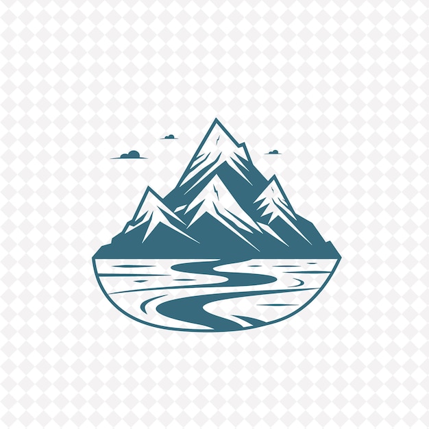 Dramático logotipo de montaña con picos decorativos y un fluido R Diseños creativos de vectores de plantas
