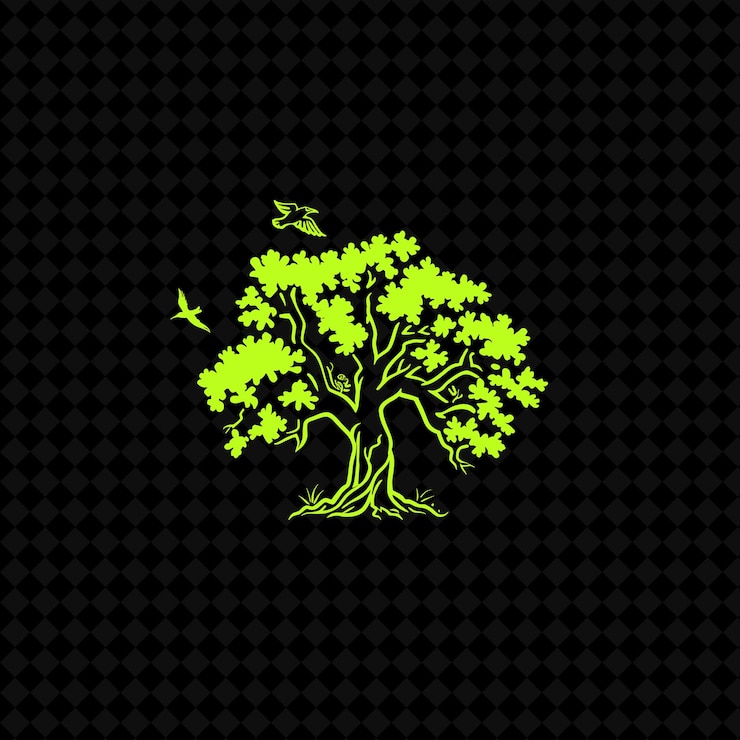 PSD dramático logotipo de roble con relámpago decorativo y diseños vectoriales de plantas creativas de ra