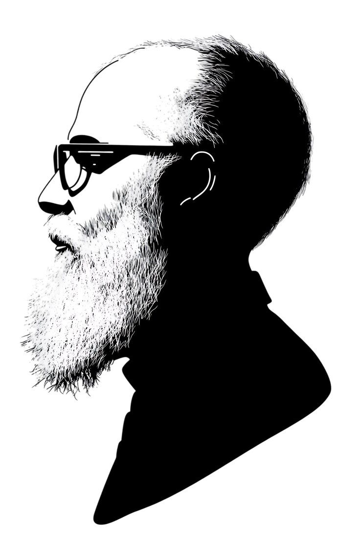 PSD dramático retrato en blanco y negro de un hombre barbudo