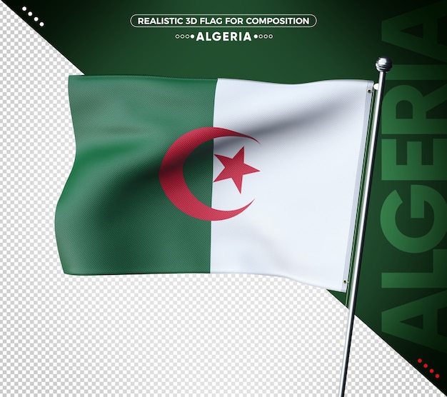 PSD drapeau 3d de l'algérie avec une texture réaliste