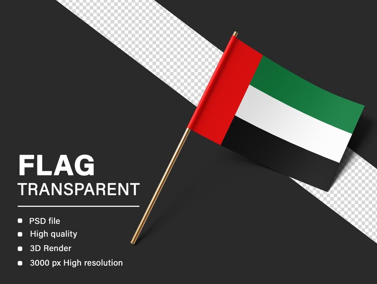 Le drapeau 3D des Émirats arabes unis isolé sur un fond transparent