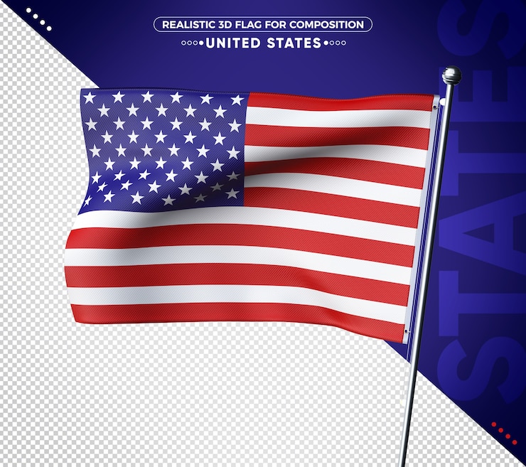 PSD drapeau 3d des états-unis avec texture réaliste