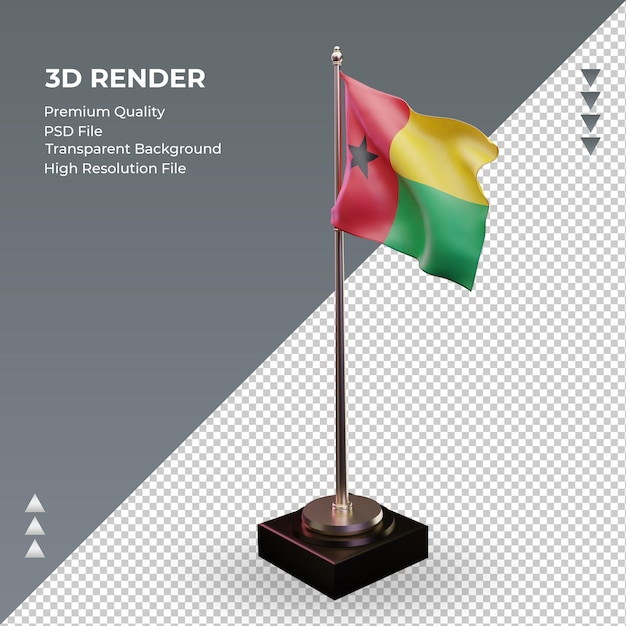 Drapeau 3D Guinée rendu vue de droite