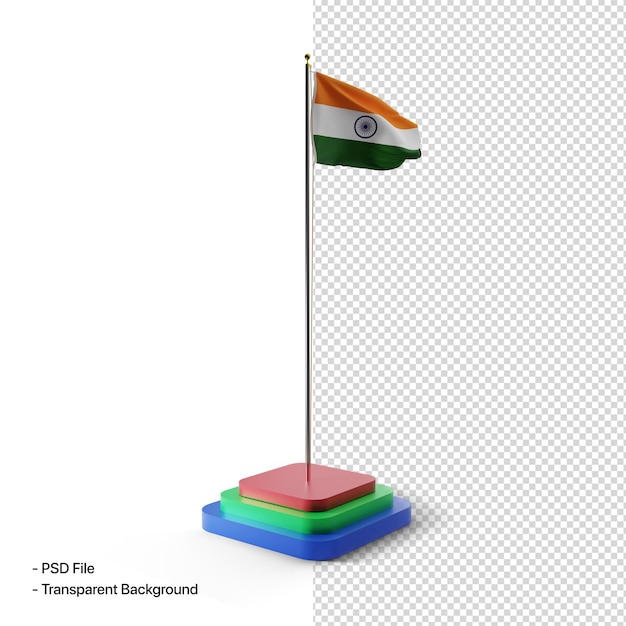 un drapeau 3D de l'Inde sur un poteau