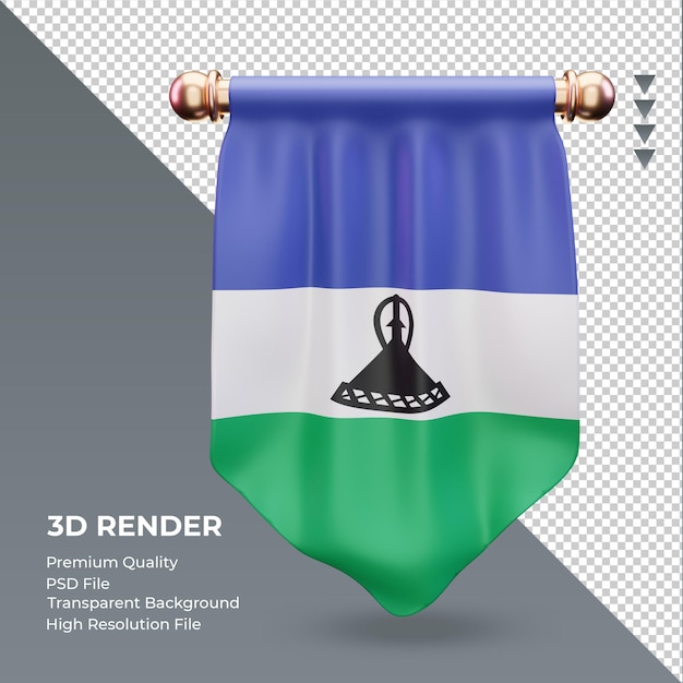 Drapeau 3D Pennant Lesotho rendu vue de face