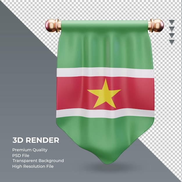 PSD drapeau 3d pennant suriname rendu vue de face