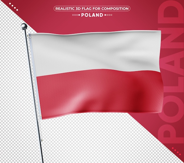 PSD drapeau 3d de pologne avec texture réaliste