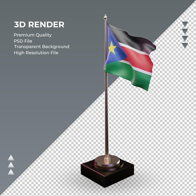 Drapeau 3D Sud-Soudan rendu vue de droite