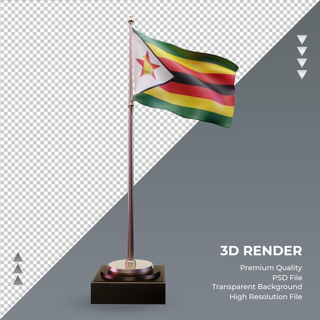 Drapeau 3D Zimbabwe vue de face de rendu
