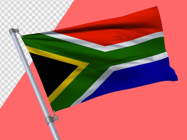 Le drapeau de l'Afrique du Sud en rendu 3D réaliste Arrière-plan transparent Drapeau de haute qualité