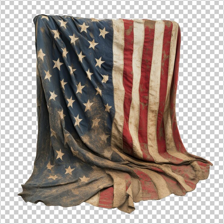 Drapeau américain usé exposé dans un cadre rustique transparent