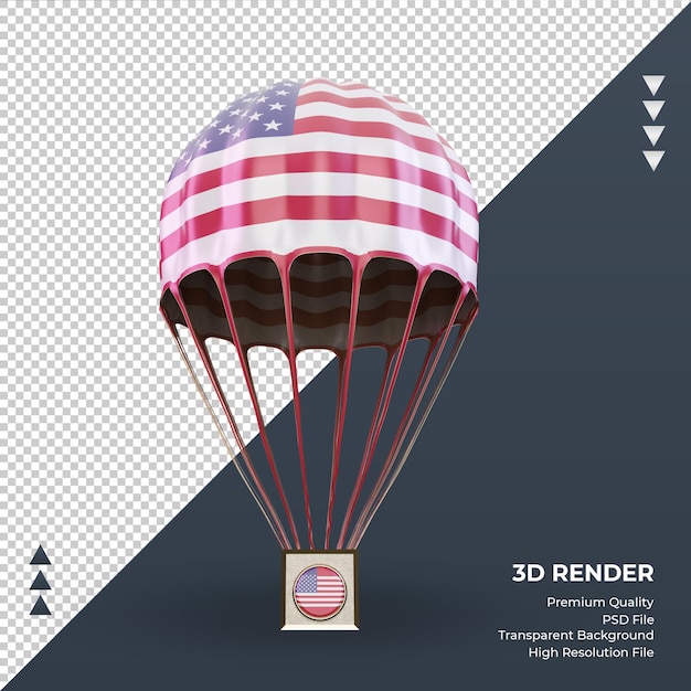 Drapeau De L'amérique De Parachute 3d Rendu Vue De Face