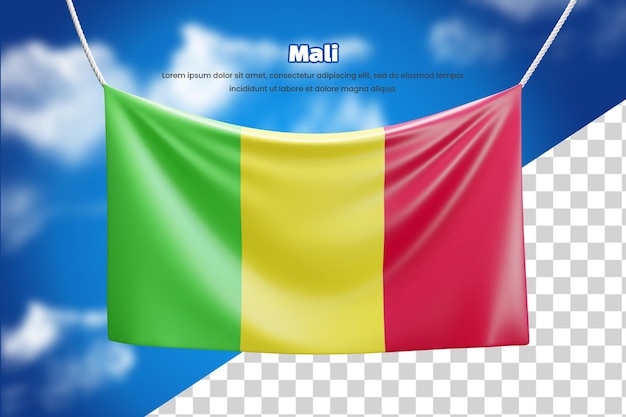 PSD drapeau de bannière 3d du mali ou drapeau de bannière agitant le mali 3d