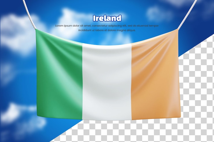PSD drapeau de bannière 3d de l'irlande ou drapeau de bannière agitant l'irlande 3d