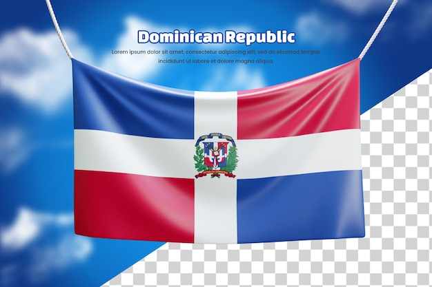 PSD drapeau de la bannière 3d de la république dominicaine ou de la république dominicaine 3d agitant le drapeau de la bannière