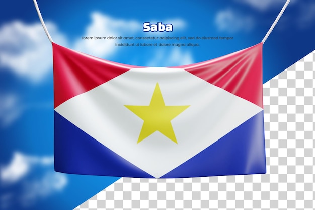 PSD drapeau de bannière 3d de saba ou drapeau de bannière agitant saba 3d