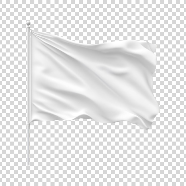 PSD un drapeau blanc agitant dans le vent sur un fond transparent