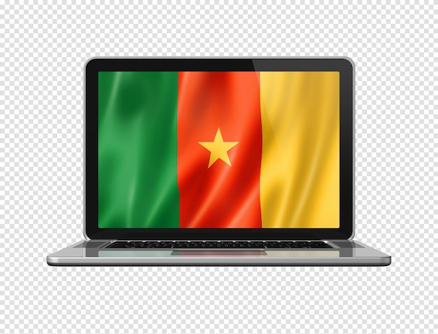Drapeau Camerounais Sur écran D'ordinateur Portable Isolé Sur Blanc Illustration 3d