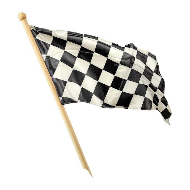 PSD drapeau à carreaux noir et blanc ou à carreaux à carreaux avec bâton en bois