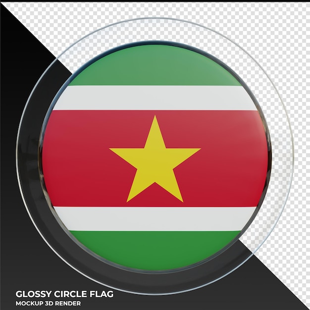 PSD drapeau de cercle brillant texturé 3d réaliste du suriname