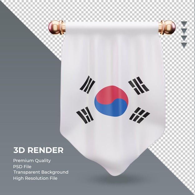 Drapeau de la Corée du Sud fanion 3d rendu vue de face