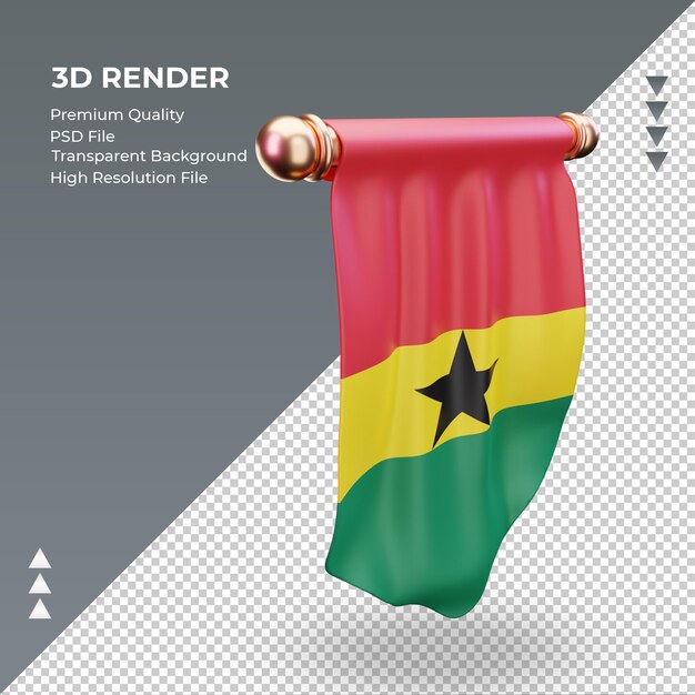 Drapeau Du Ghana Pennant 3d Rendu Vue De Gauche