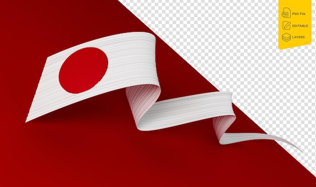 PSD le drapeau du japon agitant un ruban ou une bannière sur un fond rouge concept de la fête de l'indépendance illustration 3d