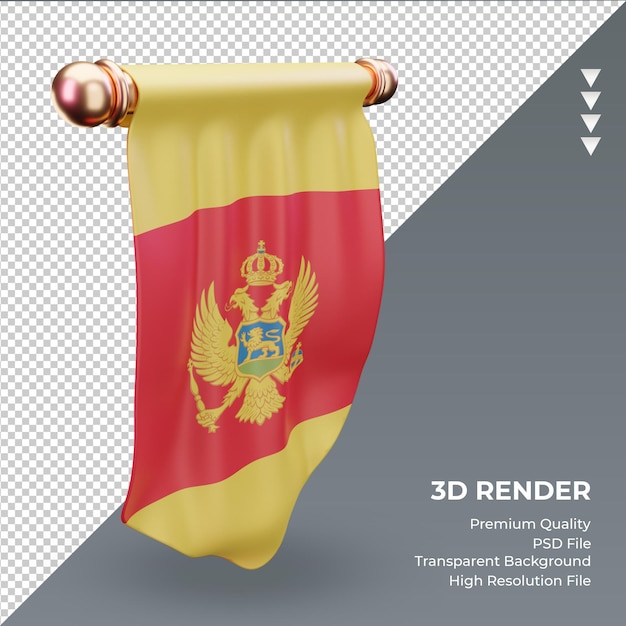 Drapeau Du Monténégro Pennant 3d Rendu Vue De Droite