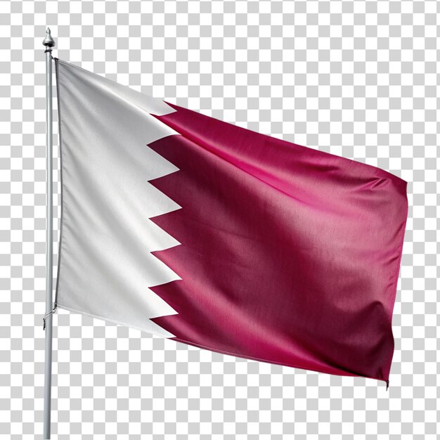 PSD le drapeau du qatar est agité sur un mât isolé sur un fond transparent.