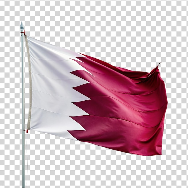 Le Drapeau Du Qatar Est Agité Sur Un Mât Isolé Sur Un Fond Transparent.