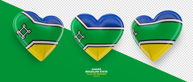 PSD drapeau de l'état brésilien amapa en rendu 3d coeur avec fond transparent