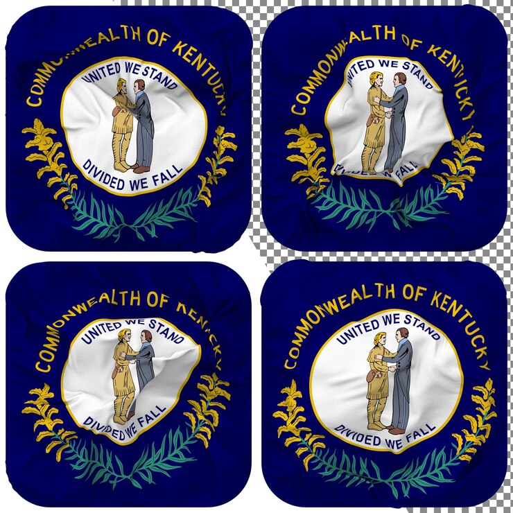 PSD drapeau de l'état du kentucky forme d'écuyer isolé différents styles d'ondulation texture de bosse rendu 3d
