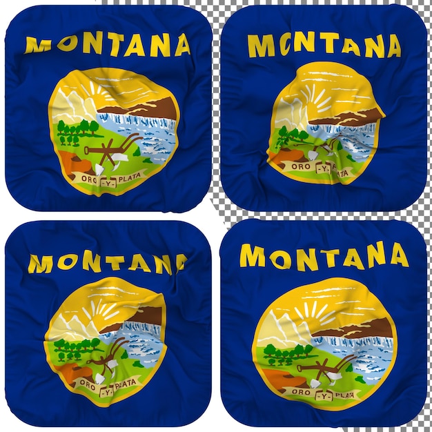 PSD drapeau de l'état du montana, forme d'écuyer, isolé, style d'onde différent, texture de bosse, rendu 3d